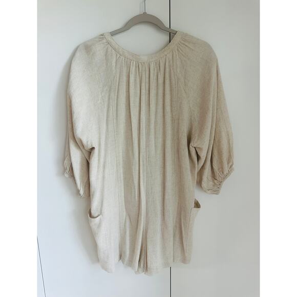 day + moon Linen Womens Short Romper Size Small Comy Casual Neutral Boho Hippie - Picture 5 of 10